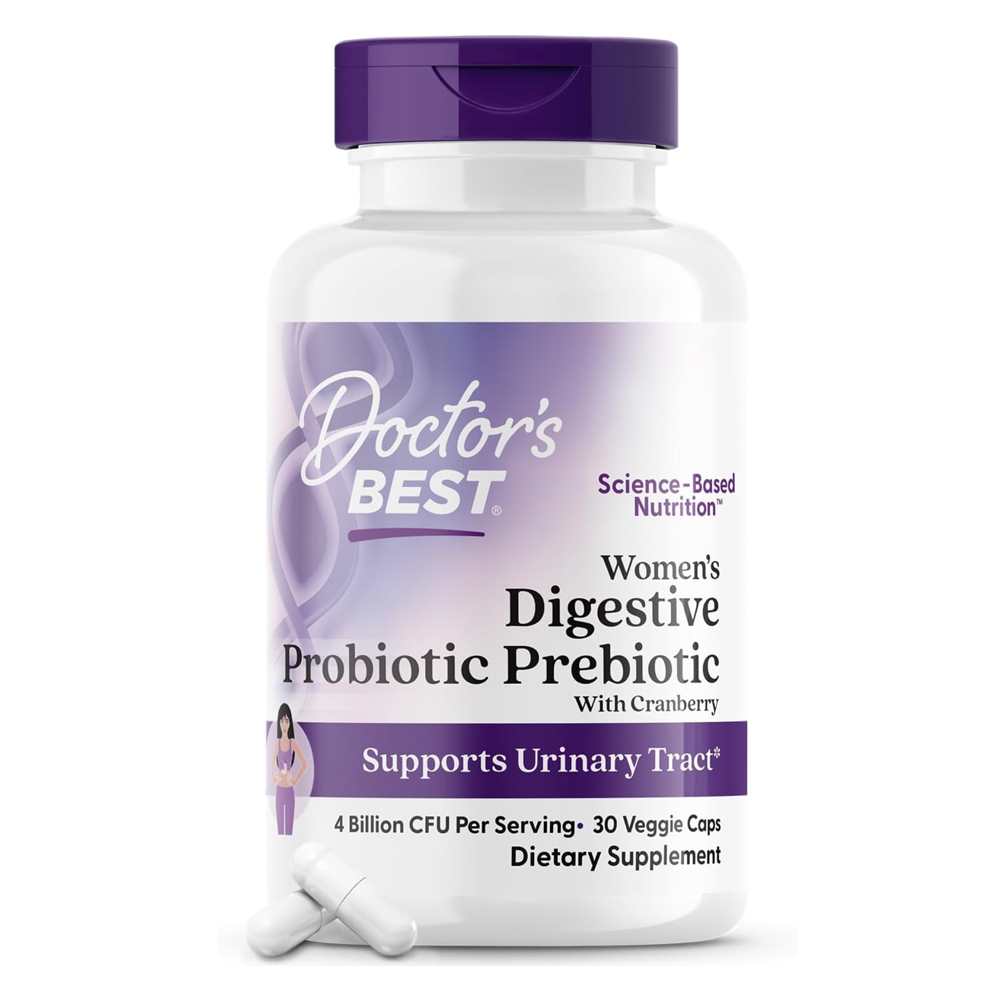 Doctor's Best Women's Digestive Probiotic + Prebiotic with Cranberry 4 Billion Cfu Veggie Caps 30 Count