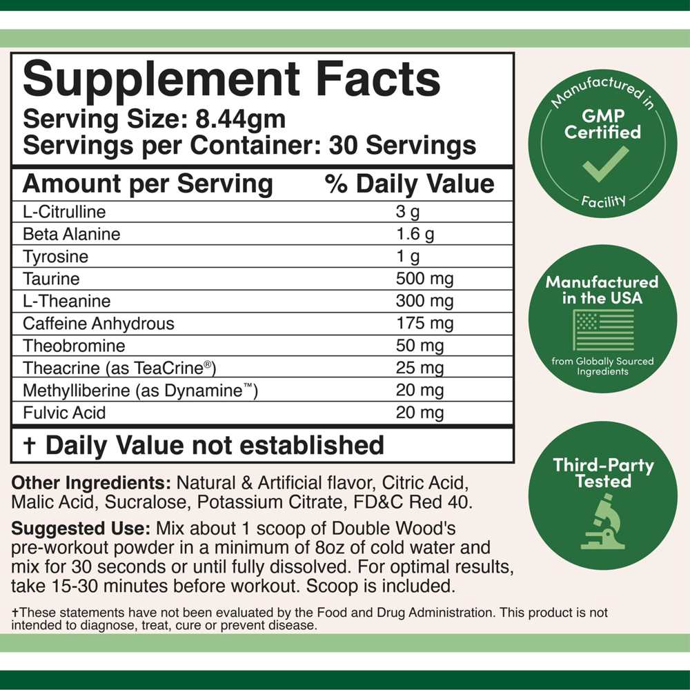 Double Wood Dws Pre-Workout – Fruit Punch | Energy, Focus & Pump Blend | 30 Servings