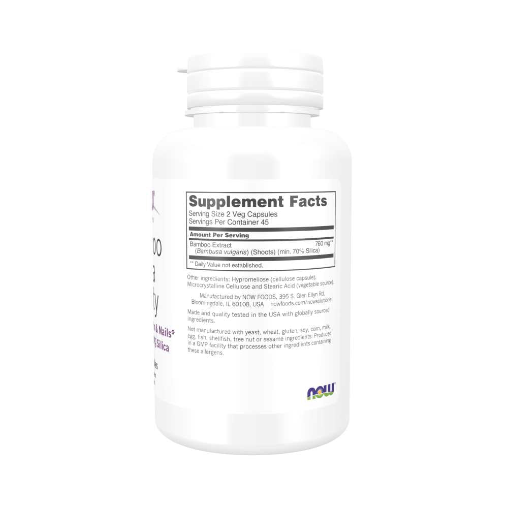 Now Foods Bamboo Silica Beauty – 70% Standardized Silica Formula – Hair, Skin & Nails Support – 90 Veg Capsules