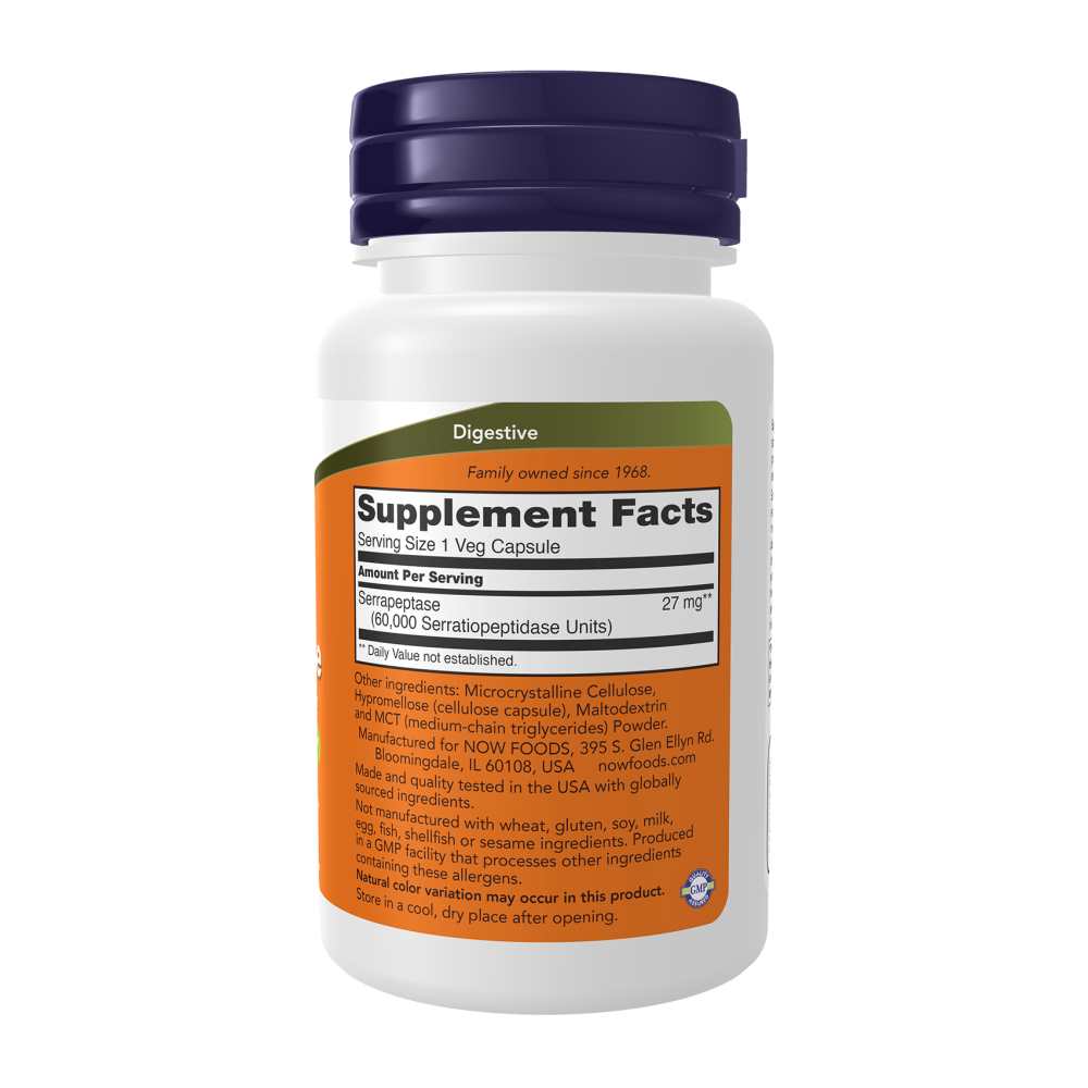 Now Foods Serrapeptase 60,000 Units – Promotes Respiratory & Immune Health – 60 Capsules