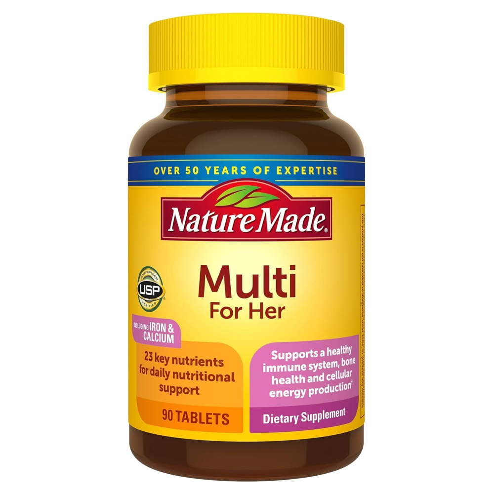 Nature Made Multi For Her - 90 Tablets | Daily Multivitamin with Iron & Calcium | Immune & Bone Health Support