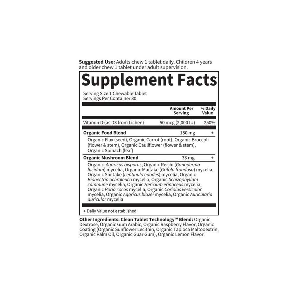 Garden of Life Organics Vegan D3 2,000 Iu Raspberry Lemon 30 Chewables