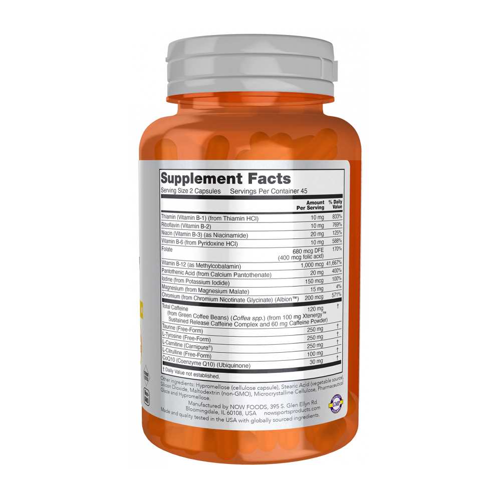 Now Sports Sustained Energy – Herbal & Nutrient Blend for Endurance & Stamina – 90 Capsules