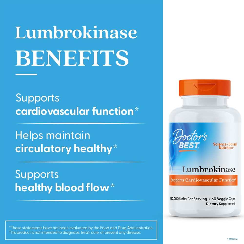 Doctor's Best Lumbrokinase, 720,000 Units per Serving, 60 Veggie Caps