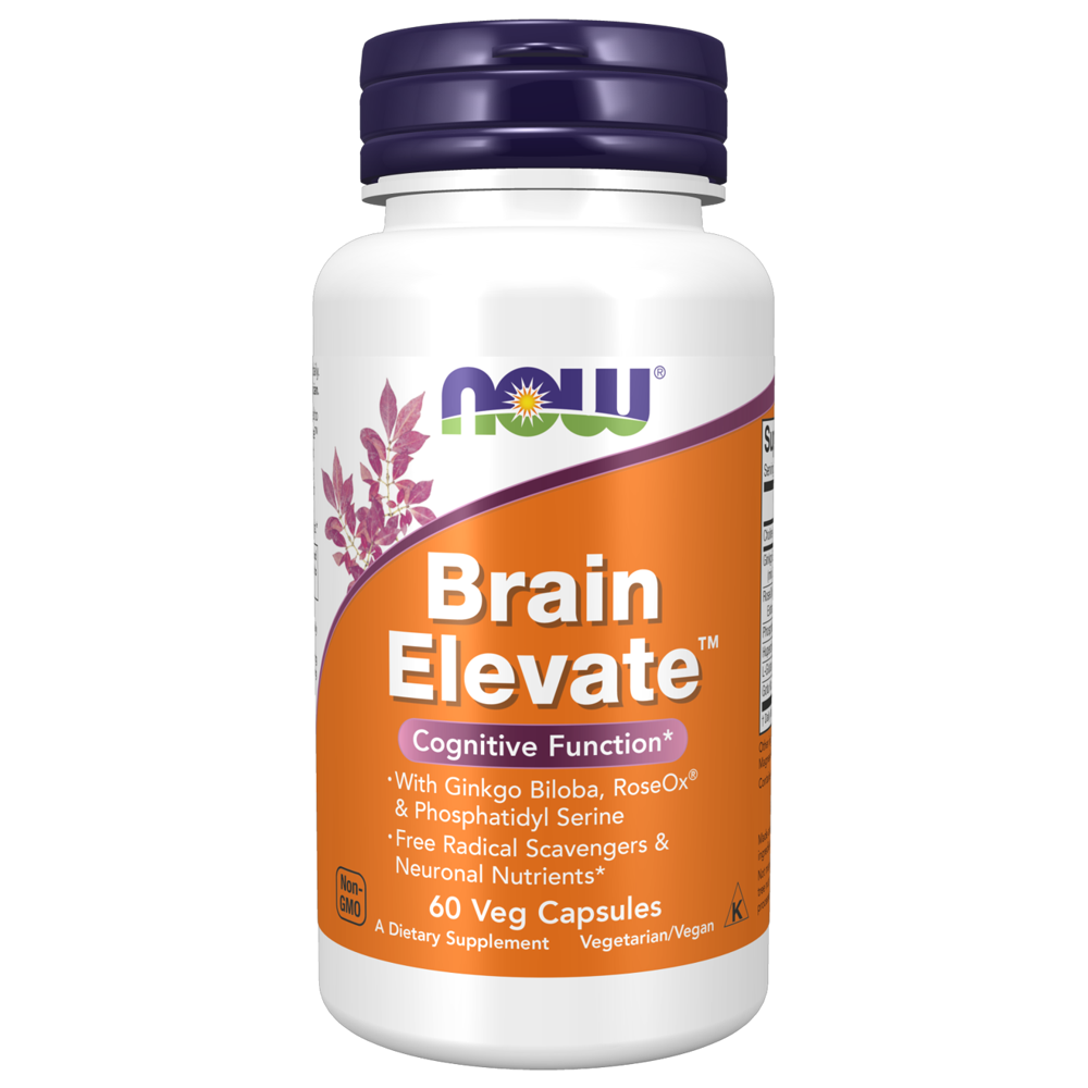 NOW Brain Elevate - Ginkgo Biloba, RoseOx & Phosphatidyl Serine - 60 Veg Capsules