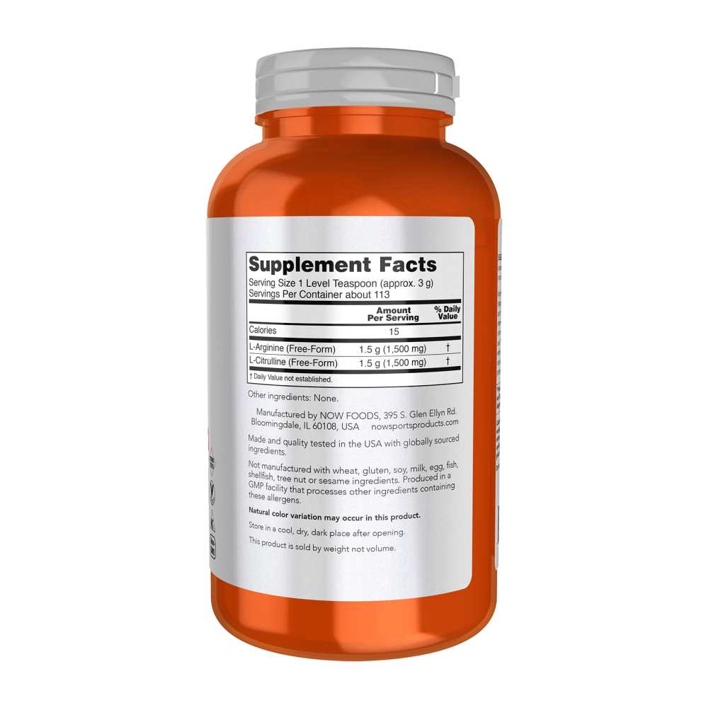 Now Sports Arginine & Citrulline Powder – Nitric Oxide Booster 340g