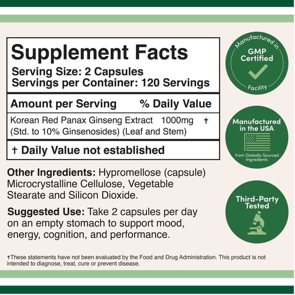 Double Wood Korean Panax Ginseng – 1000 Mg – 240 Capsules