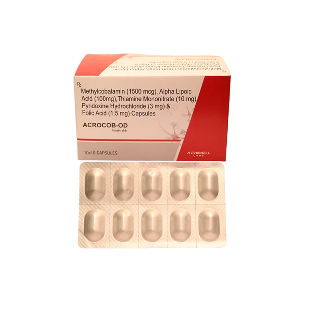 ACROCOB-OD | Methylcobalamin 1500mcg, Alpha Lipoic Acid 100mg, Vitamin B6, B1 & Folic Acid β Nerve & Energy Support