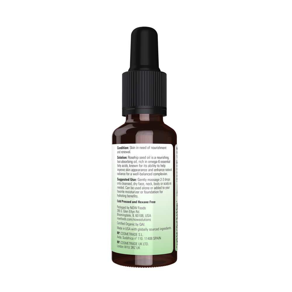 Now Foods Rosehip Seed Oil – 100% Pure & Certified Organic – Cold-Pressed Skin Rejuvenating Oil – 30 M L