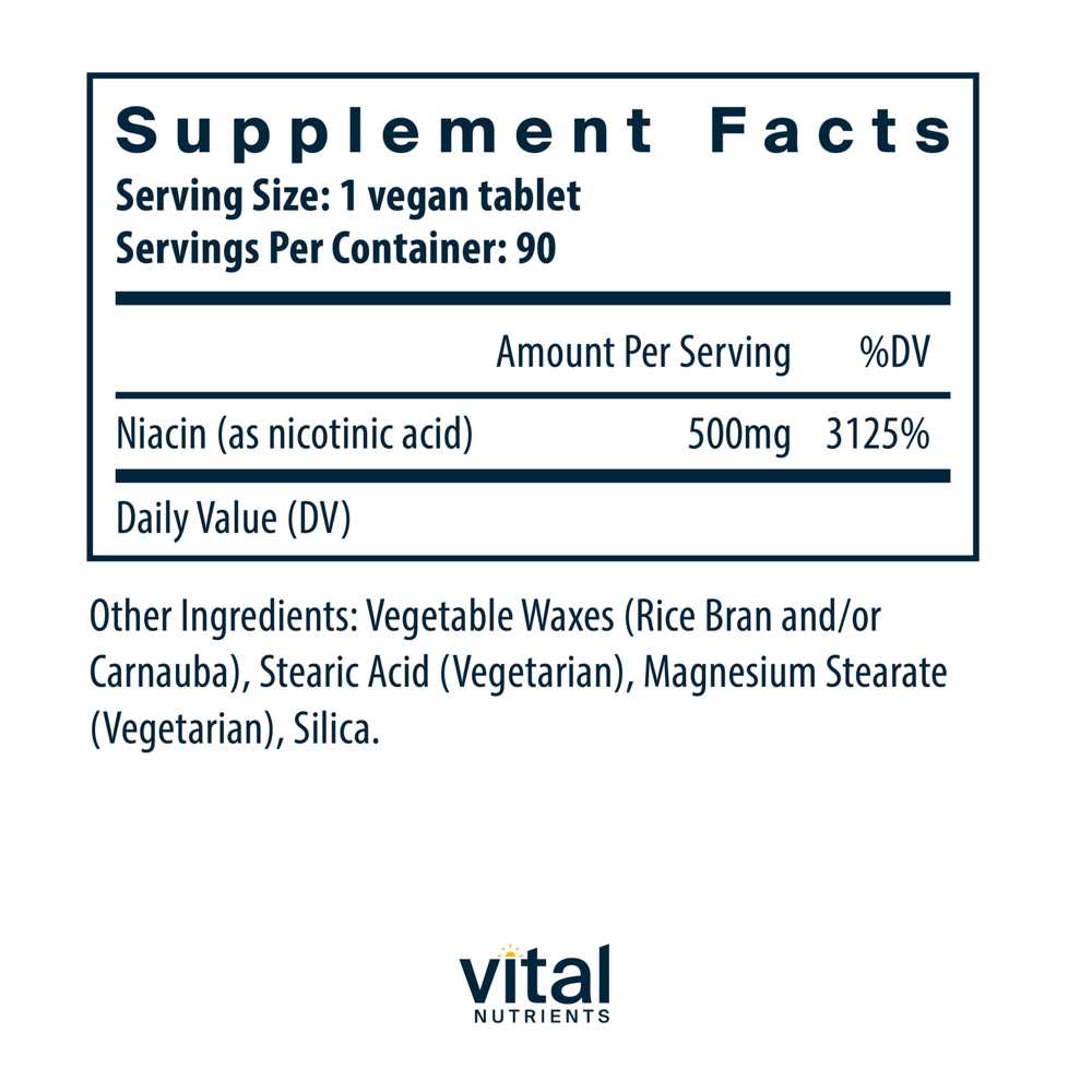 Vital Nutrients Niacin 500mg 90 Tabs