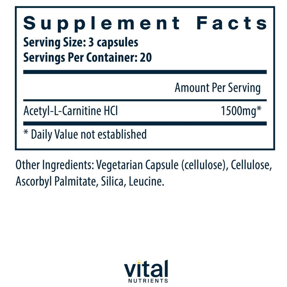 Vital Nutrients Acetyl L-Carnitine 500mg 60 Caps