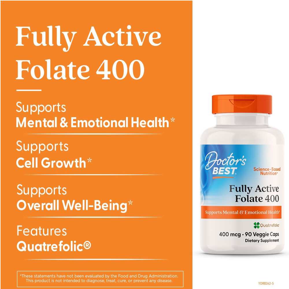 Doctor's Best Fully Active Folate 400 with Quatrefolic, 400 Mcg, 90 Veggie Caps