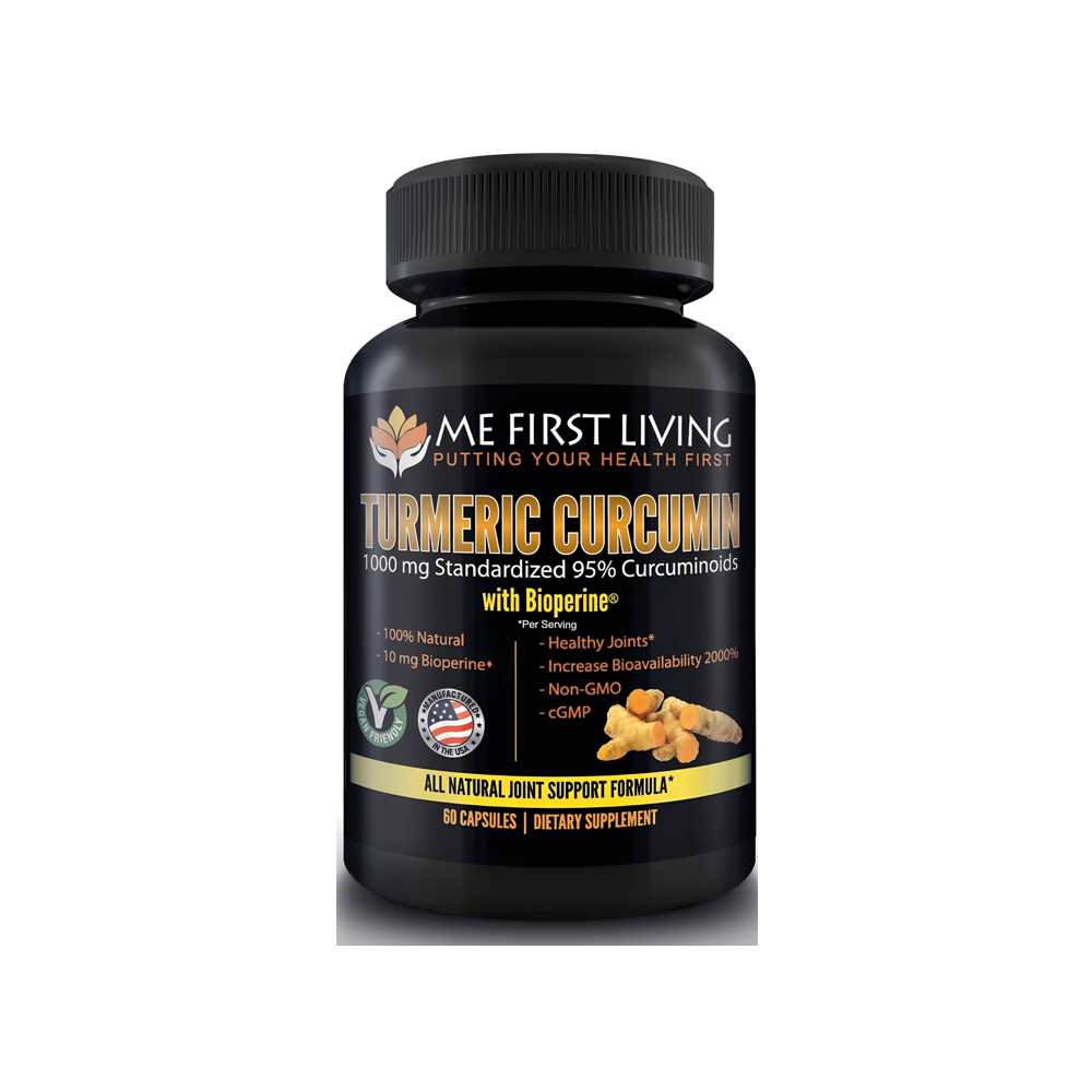 Me First Living Turmeric Curcumin 1000mg with Bioperine® – 100% Natural Joint Support Formula | Non-Gmo, 60 Capsules
