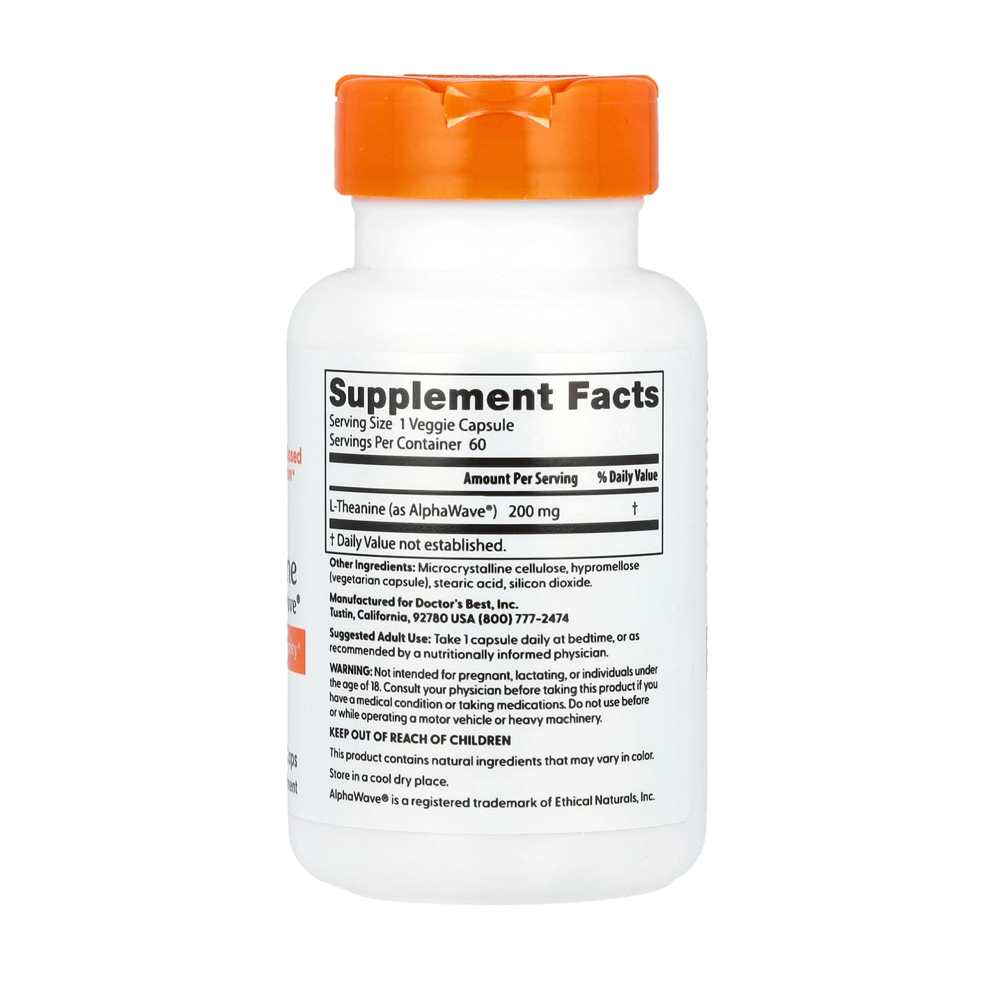 Doctor's Best L-Theanine, Alpha Wave®, 200 Mg, 60 Veggie Caps