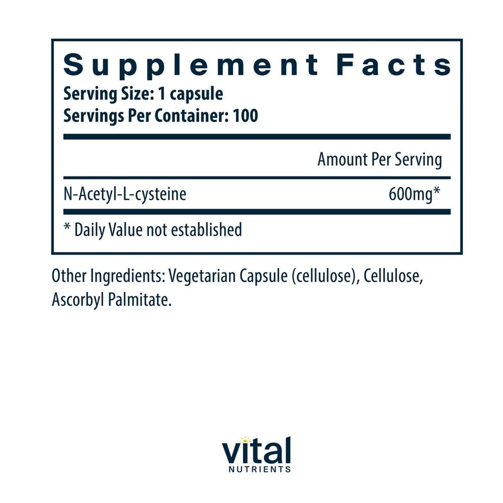 Vital Nutrients Nac (n-Acetyl Cysteine) 600mg 100 Caps