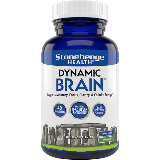 Stonehenge Health Dynamic Brain - Nootropic Supplement with B-Complex, Choline & 40 Ingredients for Memory, Focus & Clarity - 60 Capsules