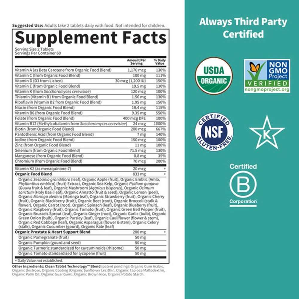 Garden of Life Organics Men's Multi 40+ 120 Tablets