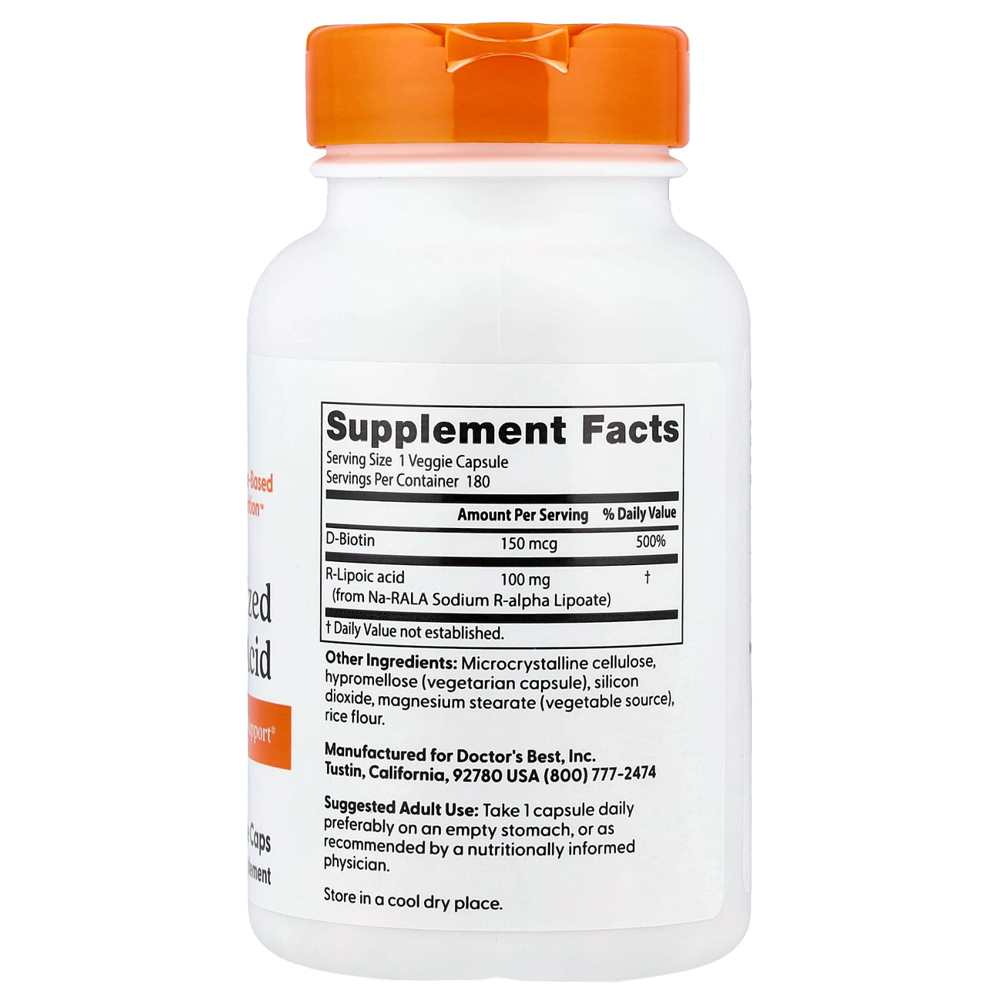Doctor's Best Stabilized R-Lipoic Acid 100mg Veggie Caps 180 Count