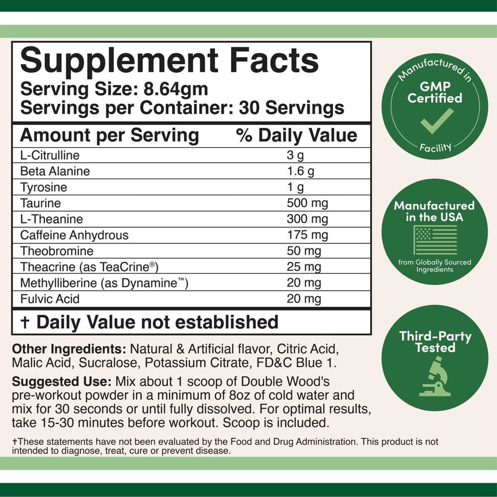 Double Wood Pre-Workout DWS – 175mg Caffeine & Multi-Ingredient Performance Formula | 30 Servings