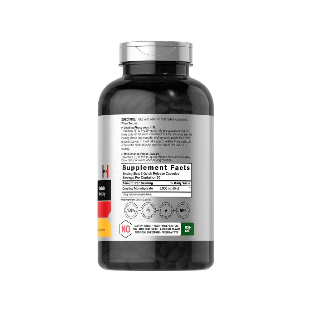 Horbäach German Creatine Monohydrate 5000mg per Serving | 250 Capsules
