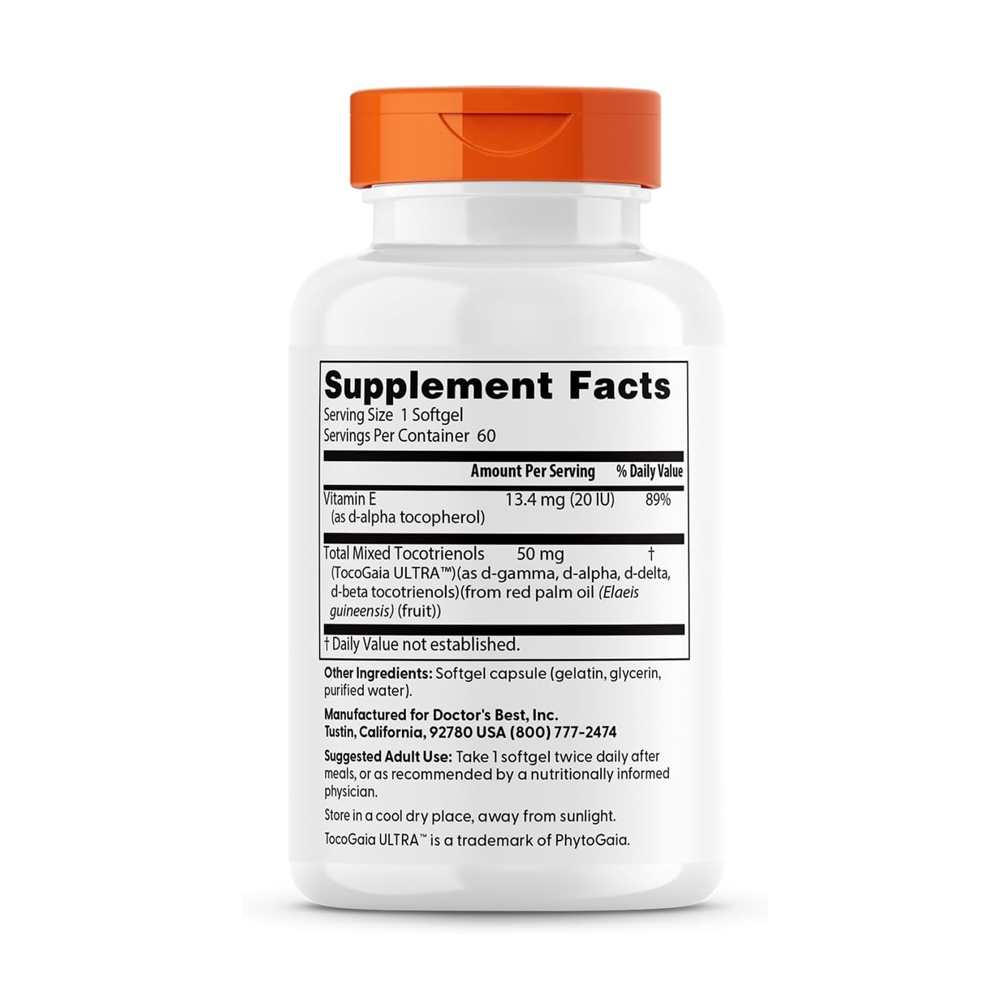 Doctor's Best Vitamin E Tocotrienols 50mg Softgels 60 Count