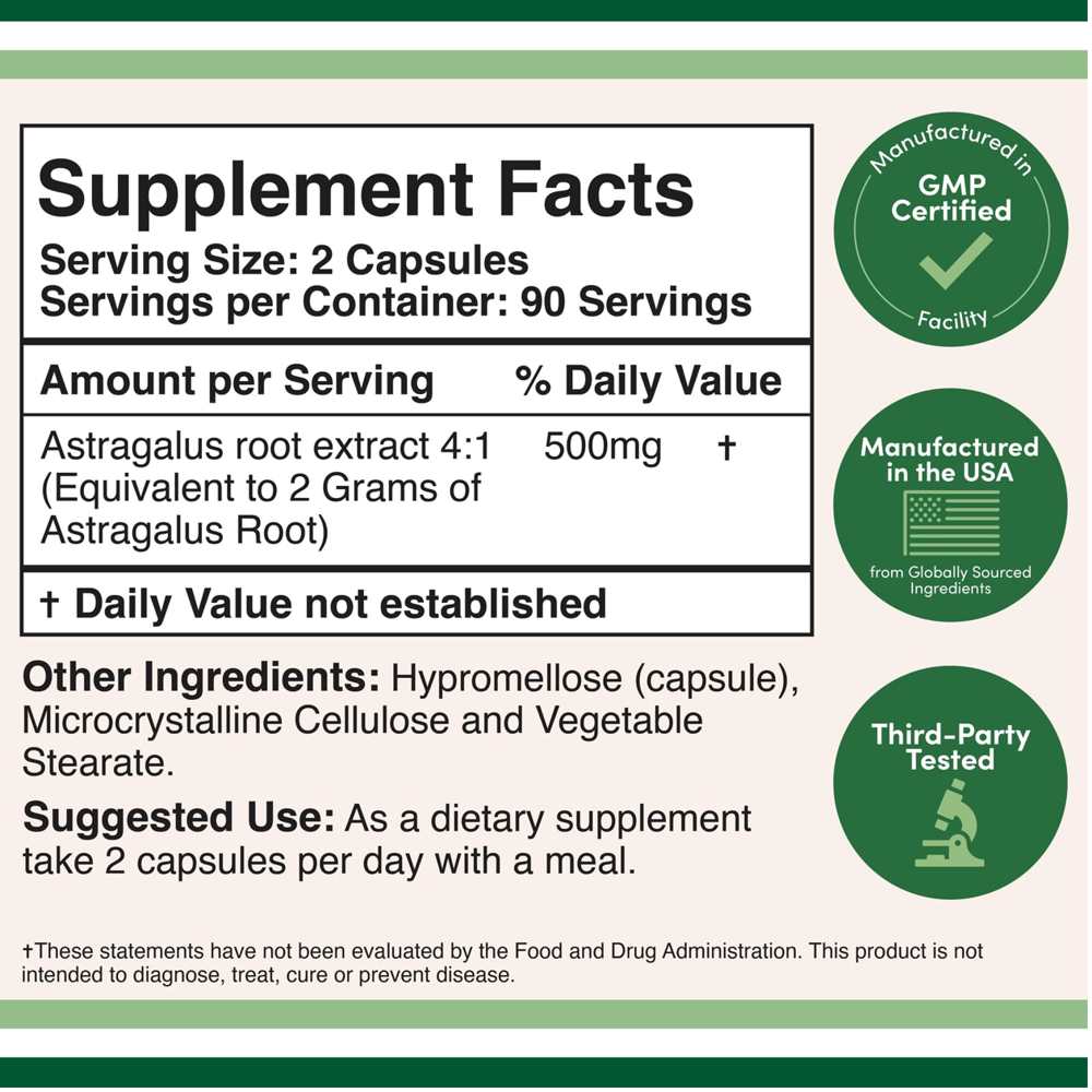 Double Wood Astragalus – 500mg Herbal Immune Support | 180 Veggie Capsules