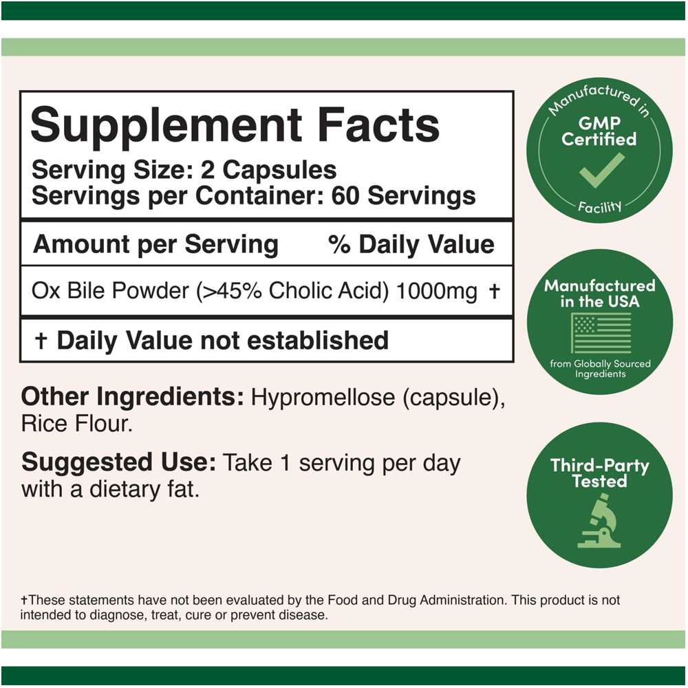 Double Wood Ox Bile – 1000mg Digestive Support with 45% Cholic Acid | 120 Capsules