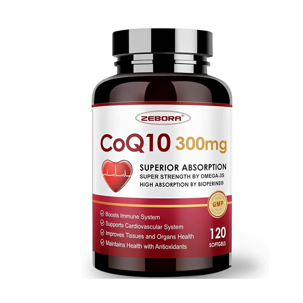 Zebora Co Q10 300mg Superior Absorption Softgels – Super Strength with Omega-3 & Bio Perine®, 120 Softgels | Immune & Cardiovascular Support Supplement