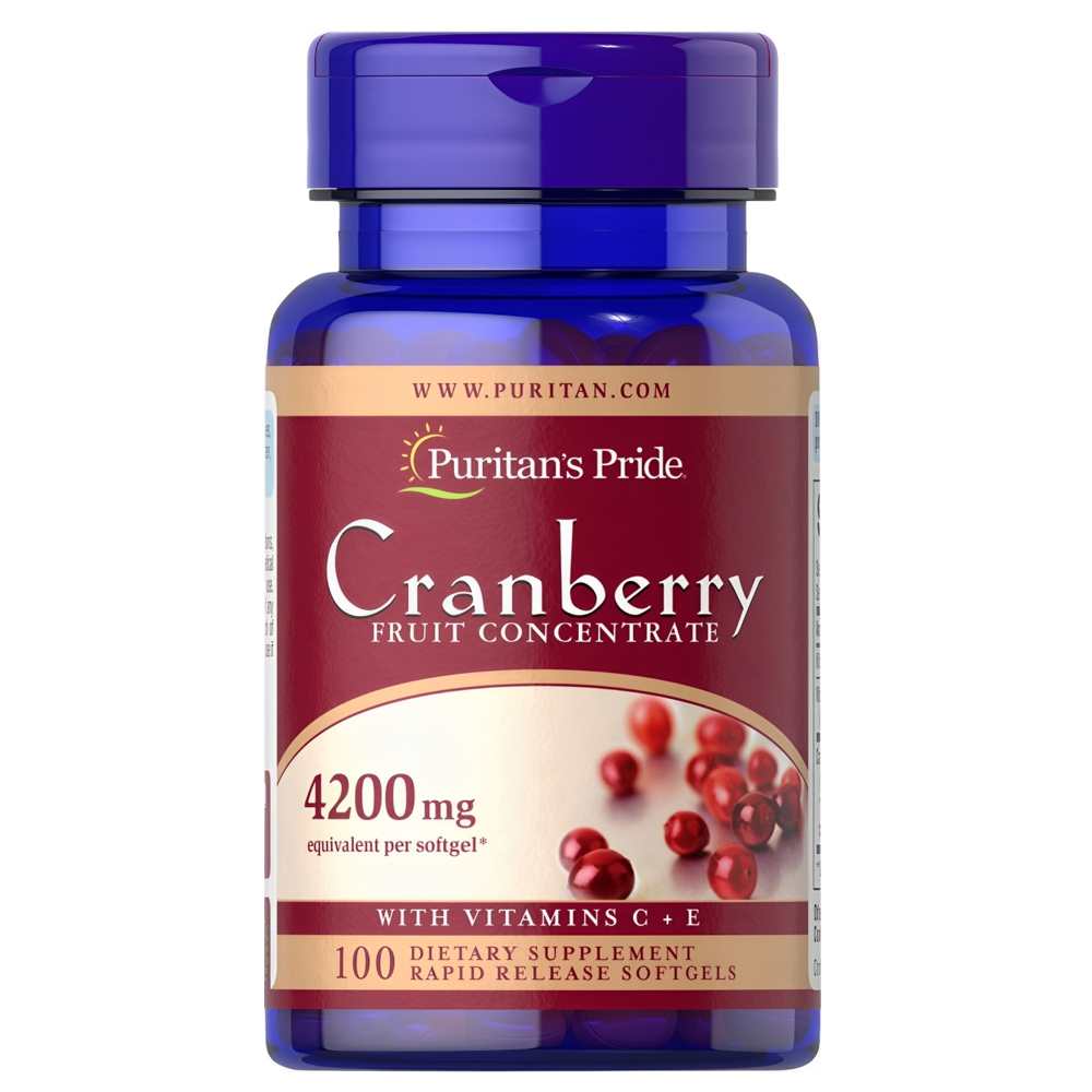 Puritan's Pride Cranberry Fruit Concentrate 4200mg with Vitamin C & E – 100 Rapid Release Softgels