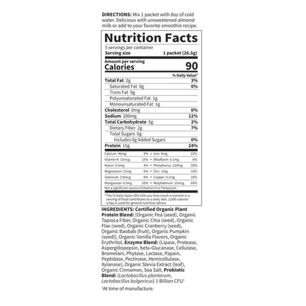 Garden of Life Organic Plant Protein Smooth Vanilla 5 Packets 0.9oz (27g) Powder