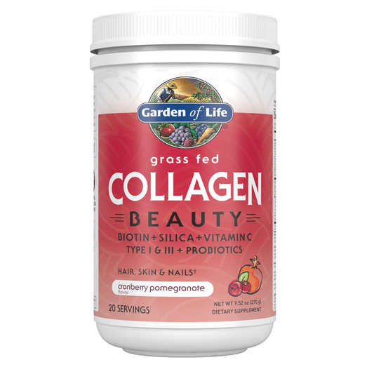 Garden of Life Grass-Fed Collagen Beauty – Biotin, Silica & Vitamin C | Hair, Skin & Nails Support – Cranberry Pomegranate Flavor – 270g