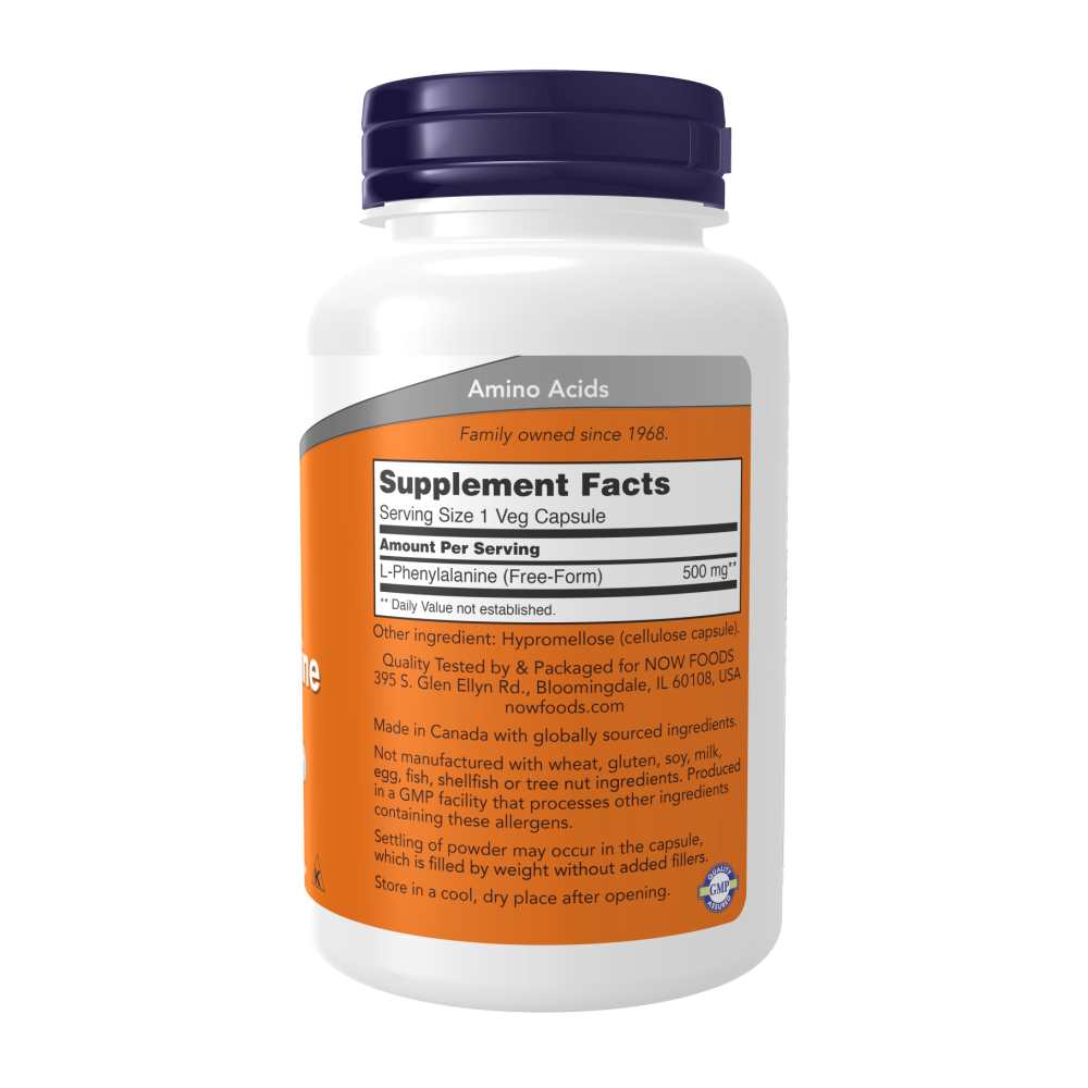 Now Foods L-Phenylalanine 500 Mg – Free-Form Amino Acid for Nervous System Support – 120 Veg Capsules