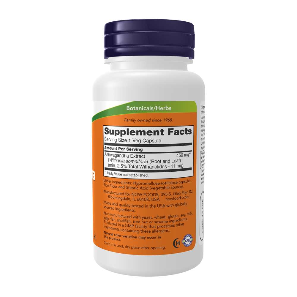 Now Foods Ashwagandha 450mg – Standardized Extract – Stress & Immune Support – 90 Veg Capsules