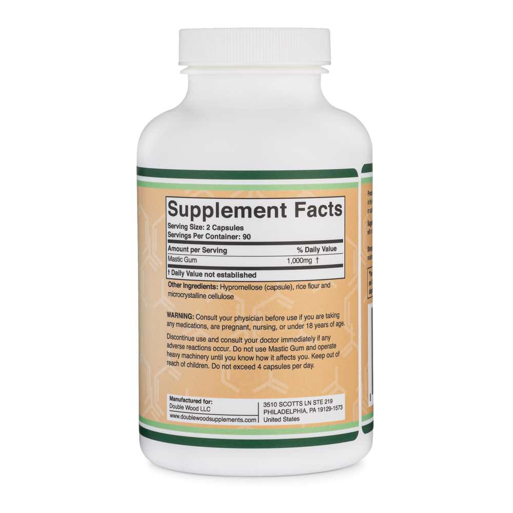 Double Wood Supplements – Mastic Gum 1000mg | Herbal Digestive Aid | 180 Capsules