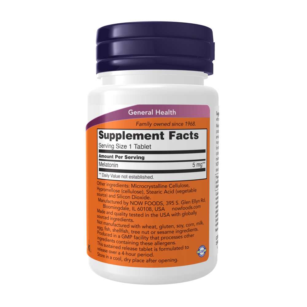 Now Foods Melatonin 5 Mg – Sustained Release Sleep Support – Healthy Sleep Cycle & Gi Health – 120 Tablets