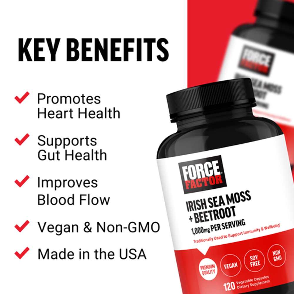 Force Factor Beetroot + Sea Moss – 120 Vegetable Capsules