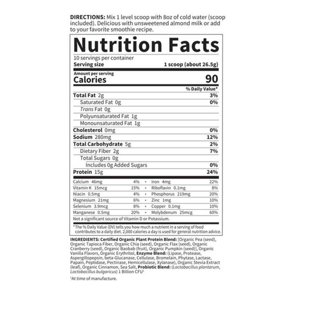 Garden of Life Organic Plant Protein Smooth Vanilla 9.4oz (265g) Powder