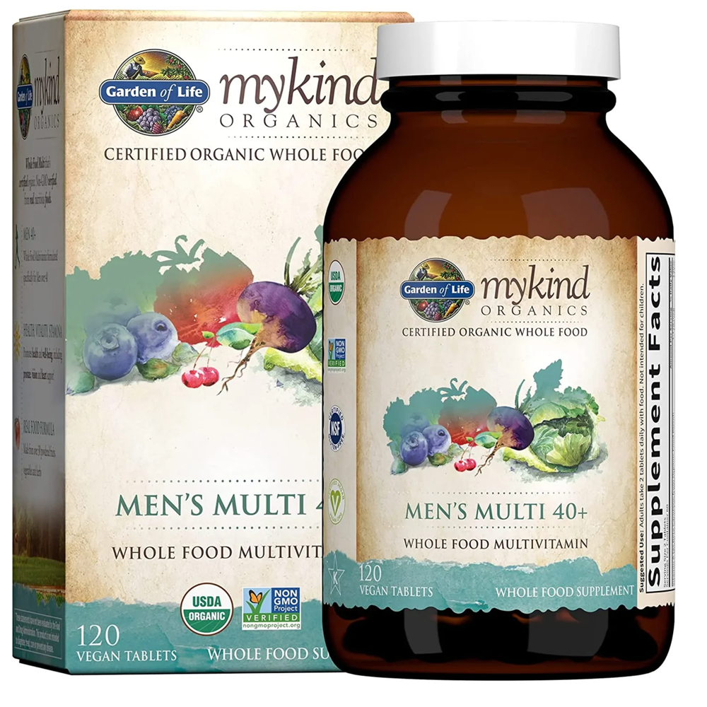 Garden Of Life MyKind Organics Men's Multi 40+ - Whole Food Multivitamin, 120 Vegan Tablets | Certified Organic & Non-GMO