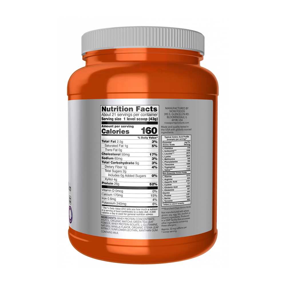 Now Sports Whey Protein with Matcha – Powder – 907g