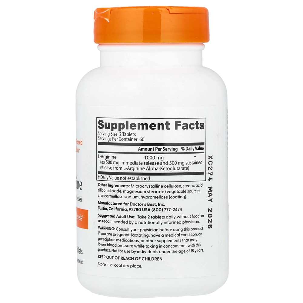 Doctor's Best, L-Arginine, 120 Bilayer Tablets
