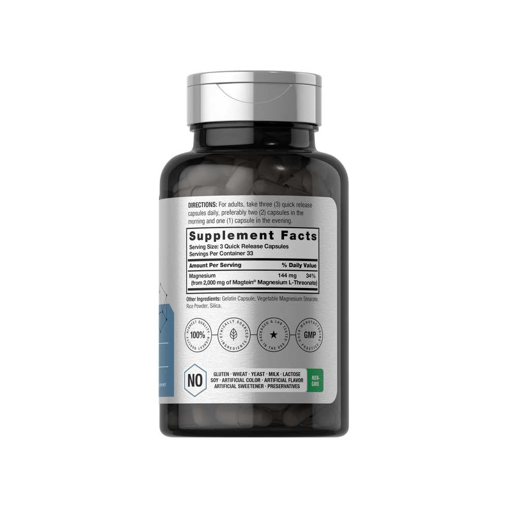 Horbäach Magnesium L-Threonate 2000mg per Serving | 100 Capsules