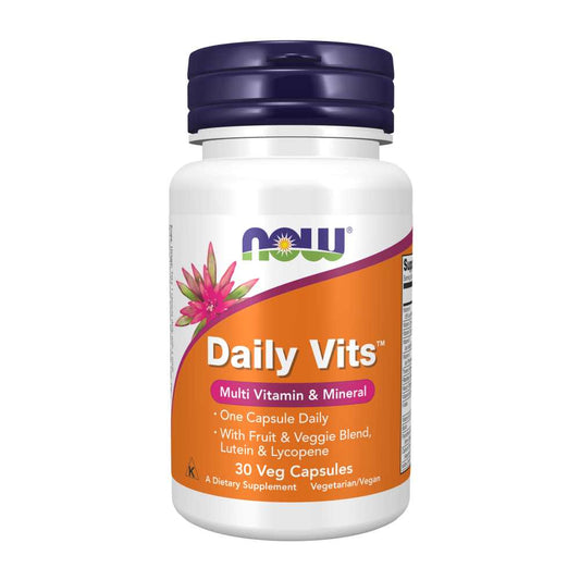 Now Foods Daily Vits – One-A-Day Multivitamin & Mineral with Fruit & Veggie Blend, Lutein & Lycopene – 30 Veg Capsules