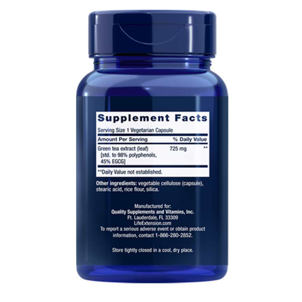 Life Extension Lightly Caffeinated Mega Green Tea Extract 98% Polyphenols 100 Vegetarian Capsules