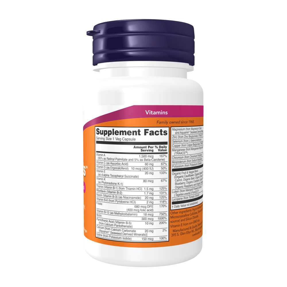 Now Foods Daily Vits – One-A-Day Multivitamin & Mineral with Fruit & Veggie Blend, Lutein & Lycopene – 30 Veg Capsules