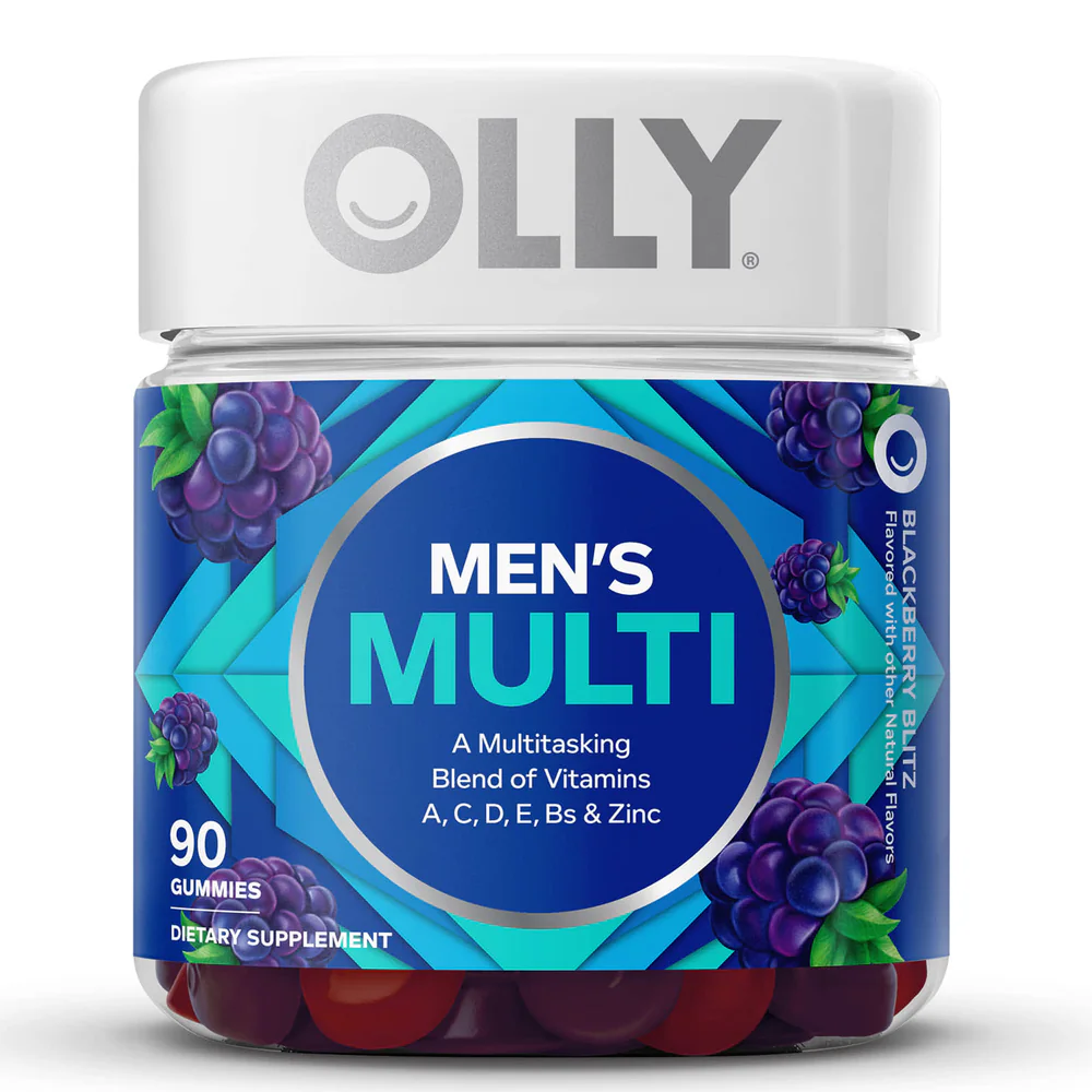 OLLY Men’s Multi Gummies - 90 Count | Multivitamin with A, C, D, E, B Vitamins & Zinc | Blackberry Blitz Flavor