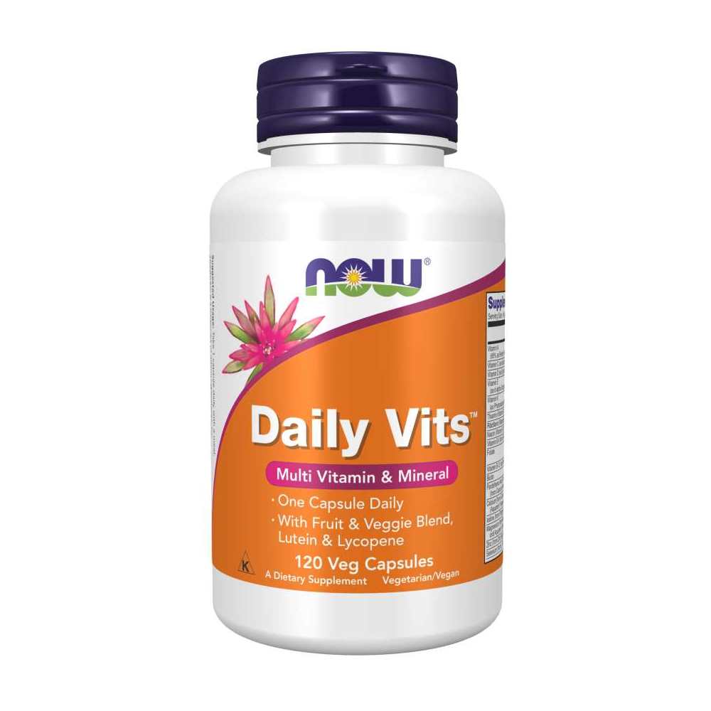 Now Foods Daily Vits – One-A-Day Multivitamin & Mineral with Fruit & Veggie Blend, Lutein & Lycopene – 30 Veg Capsules