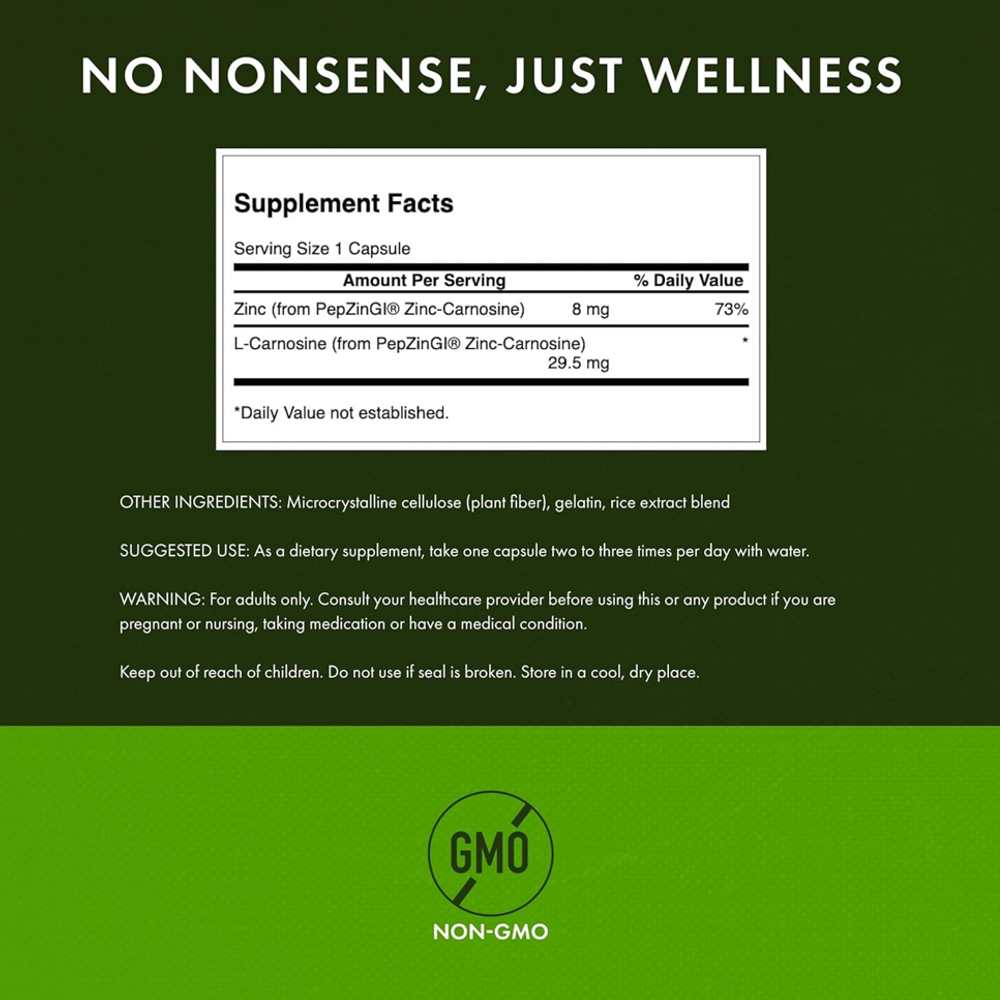 Swanson Zinc Carnosine with PepZinGI – Digestive Health Support | 60 Capsules