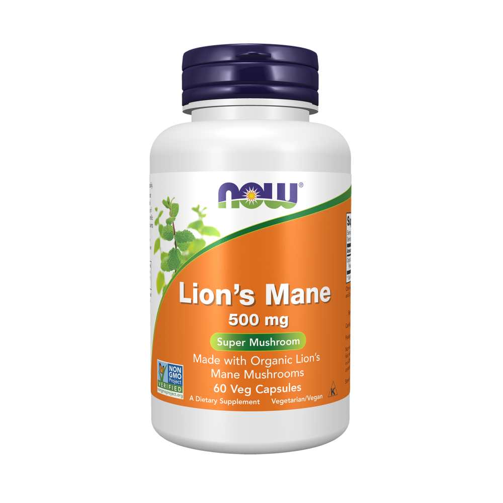 Now Foods Lion’s Mane 500 Mg – Organic Super Mushroom for Brain & Nerve Support – 60 Veg Capsules