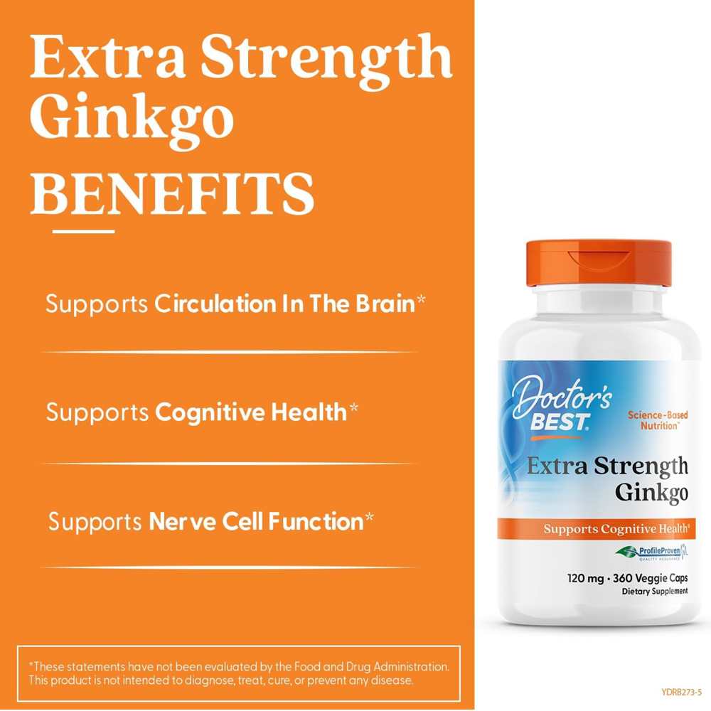 Doctor's Best Extra Strength Ginkgo, 120 Mg, 360 Veggie Caps