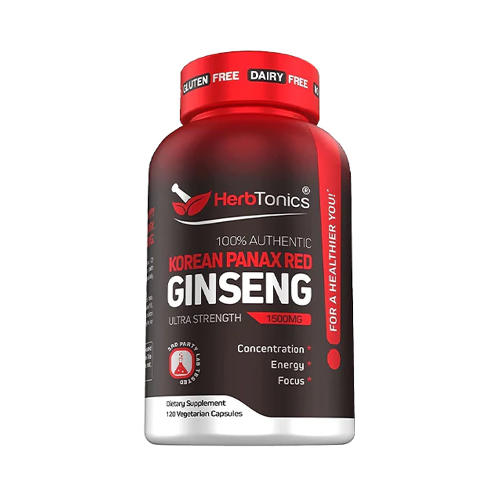 HerbTonics Korean Panax Red Ginseng 1500MG - 120 Vegetarian Capsules